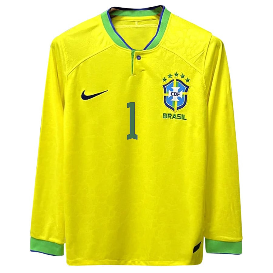 Alisson Becker 1 Brazil 2022-23 Home Men Long Sleeve Soccer Jersey National Team World Cup Qatar