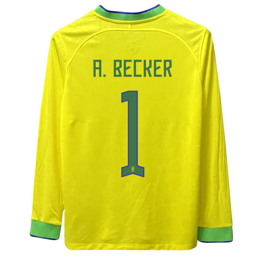 Alisson Becker 1 Brazil 2022-23 Home Men Long Sleeve Soccer Jersey National Team World Cup Qatar