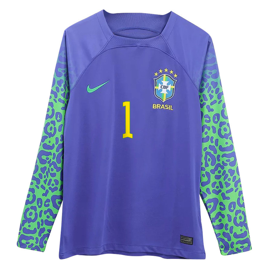 Alisson Becker 1 Brazil 2022-23 Patch Away Men Long Sleeve Soccer Jersey National Team World Cup Qatar