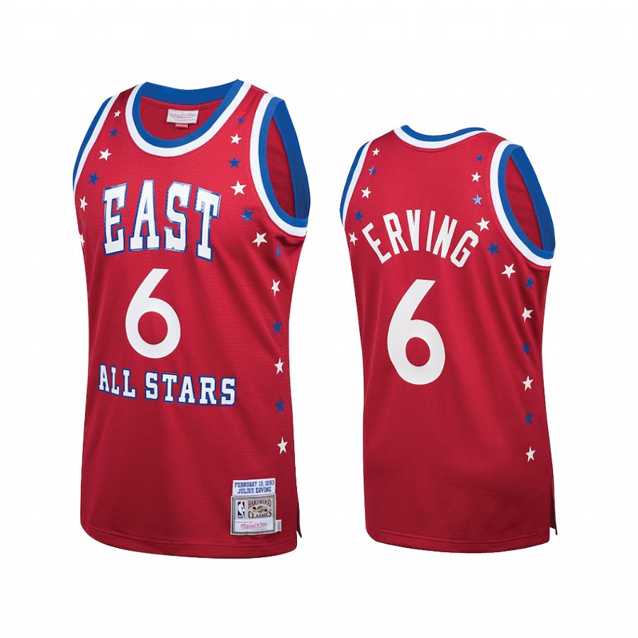 All-Star Julius Erving #6 Red Hardwood Classics Jersey