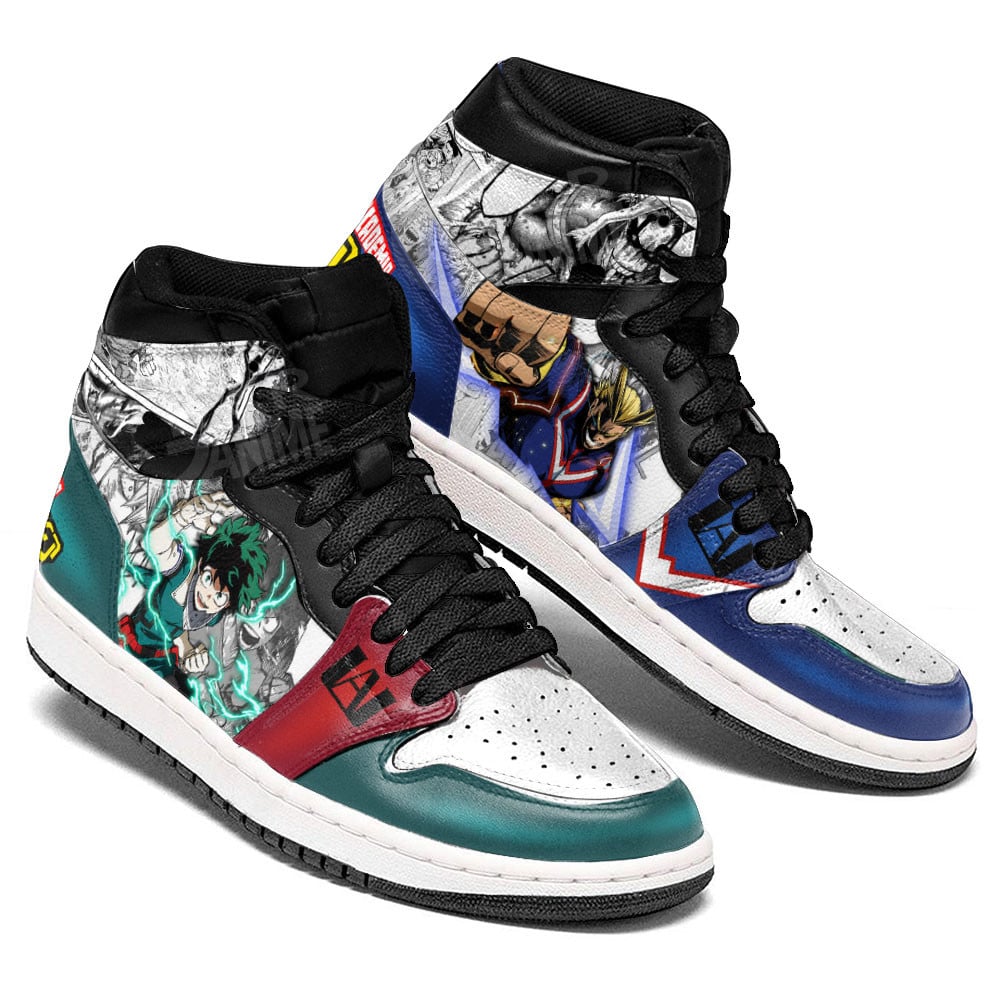 All Might and Deku JD1s Sneakers BNHA Manga Mixed Anime, Air Jordan Hightop