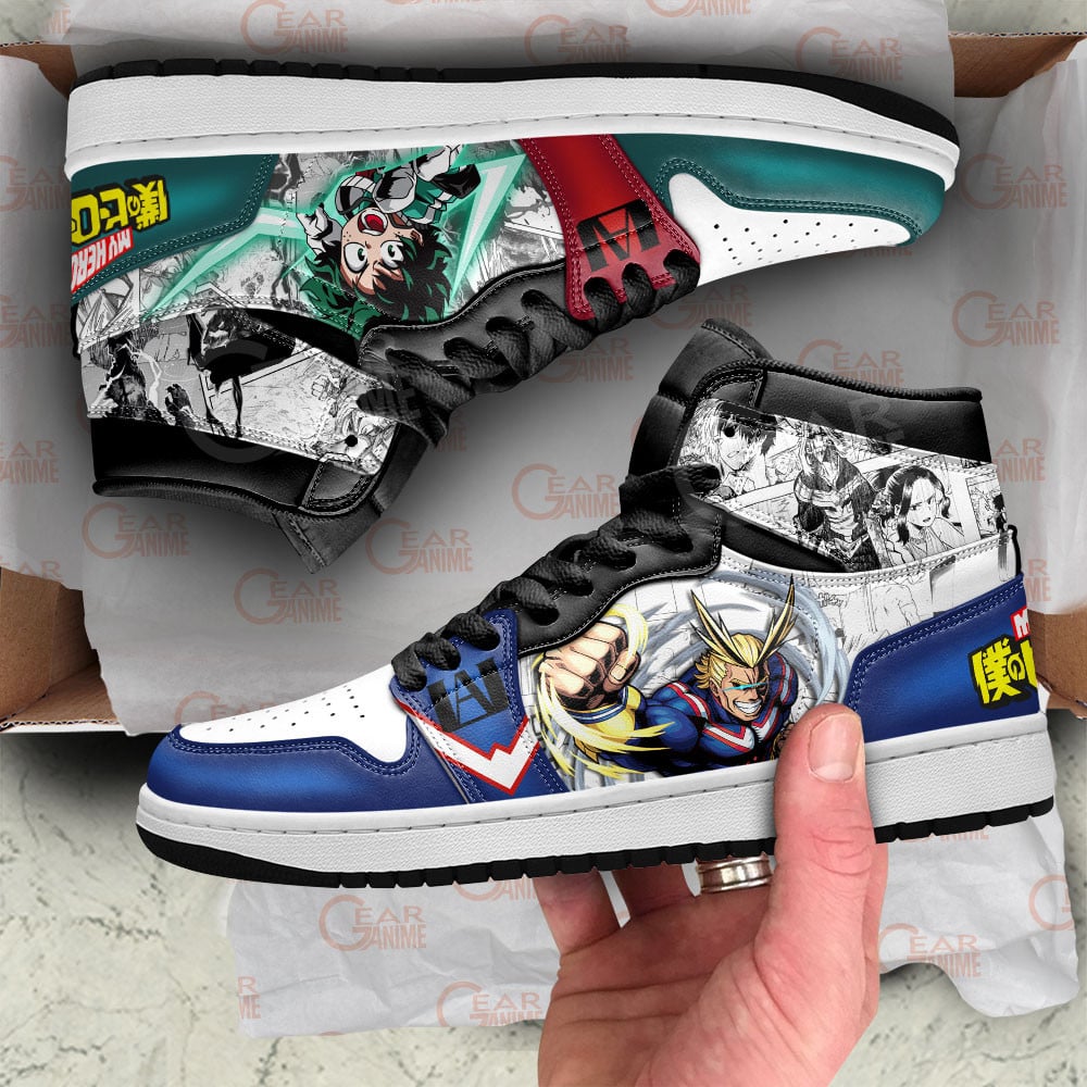 All Might and Deku JD1s Sneakers BNHA Manga Mixed Anime, Air Jordan Hightop