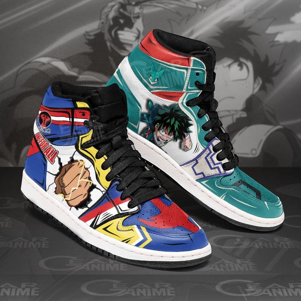 All Might and Deku JD1s Sneakers One For All My Hero Academia Shoes, Air Jordan Hightop
