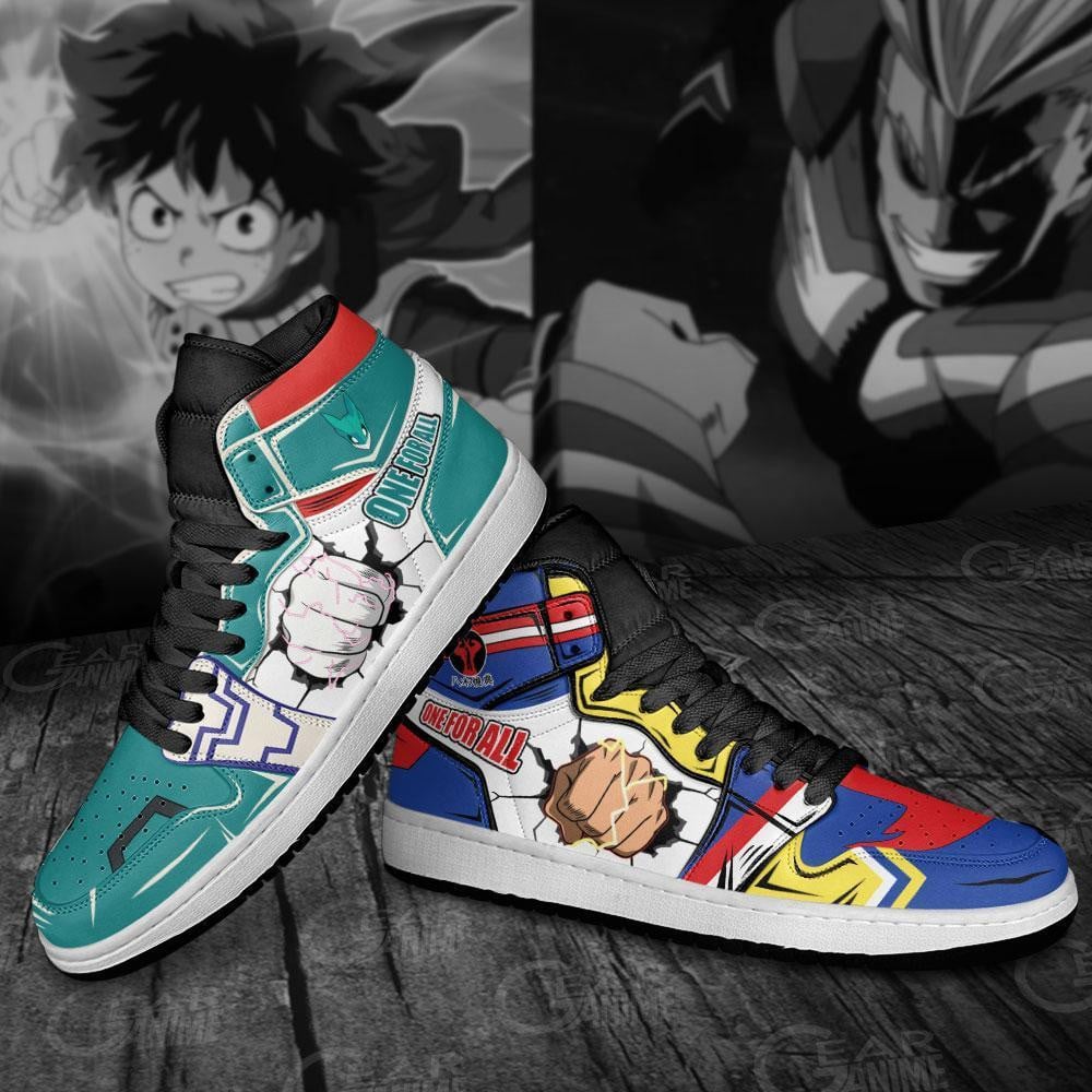 All Might and Deku JD1s Sneakers One For All My Hero Academia Shoes, Air Jordan Hightop