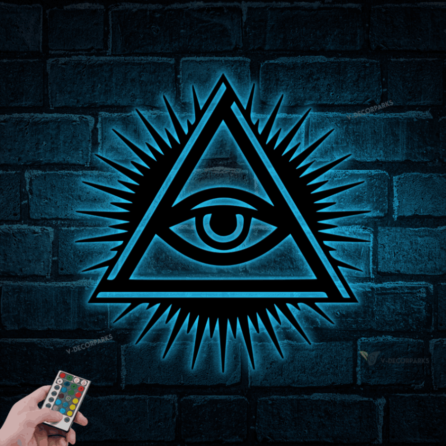 All Seeing Eye Triangle Metal Wall With Led Lights, Eye Of Providence Sign, Esoteric Wall Decor, Freemasonry, Geometric Evil Eye, Third Eye Sign