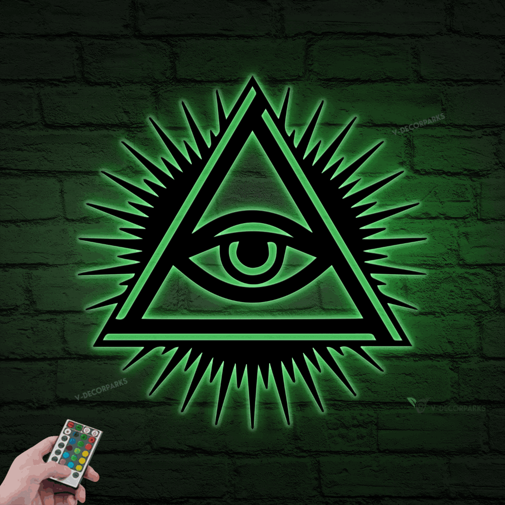 All Seeing Eye Triangle Metal Wall With Led Lights, Eye Of Providence Sign, Esoteric Wall Decor, Freemasonry, Geometric Evil Eye, Third Eye Sign