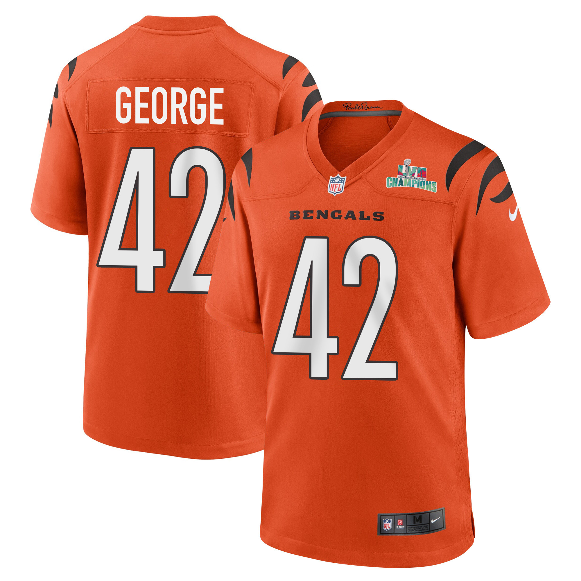Allan George 42 Cincinnati Bengals Super Bowl LVII Champions Men Alternate Game Stitched Jersey – Orange