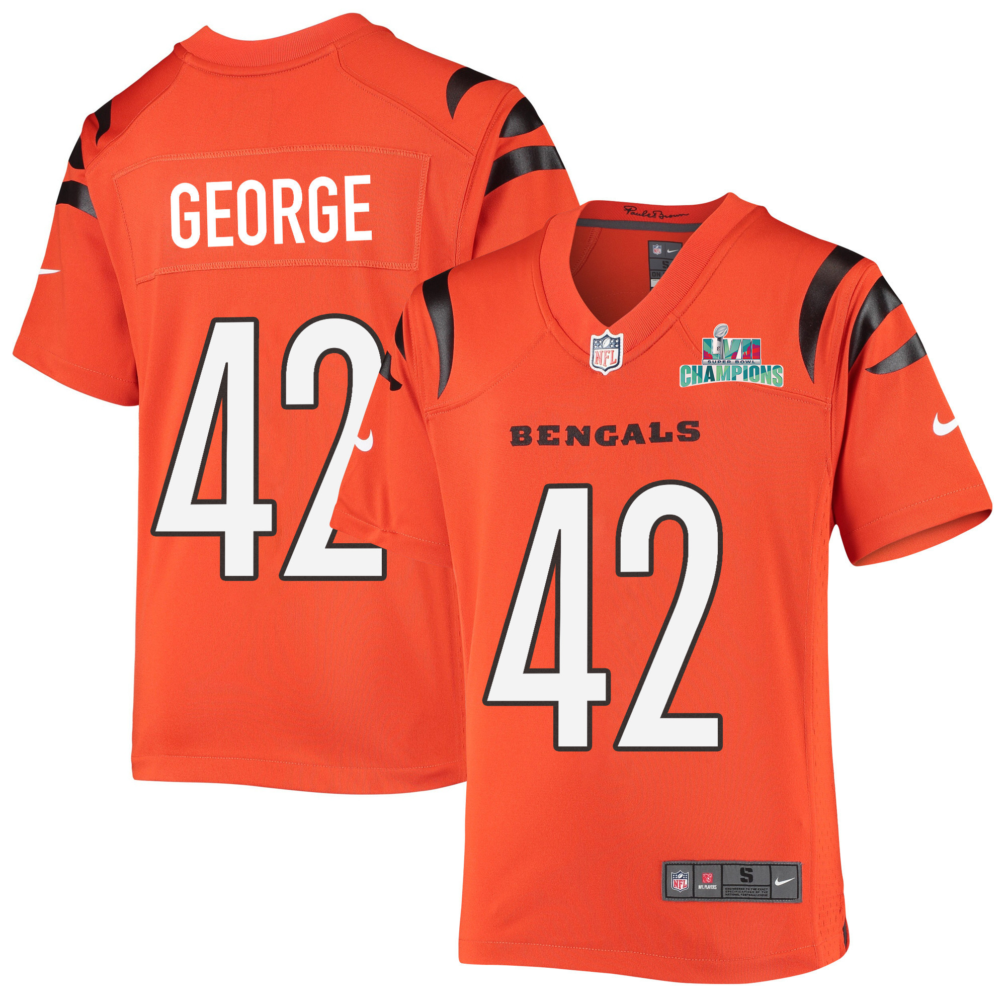 Allan George 42 Cincinnati Bengals Super Bowl LVII Champions Youth Alternate Game Stitched Jersey – Black