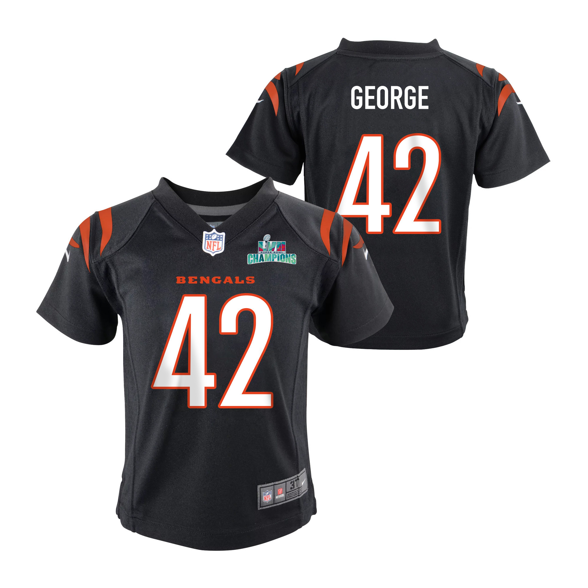 Allan George 42 Cincinnati Bengals Super Bowl LVII Champions Youth Game Stitched Jersey – Black