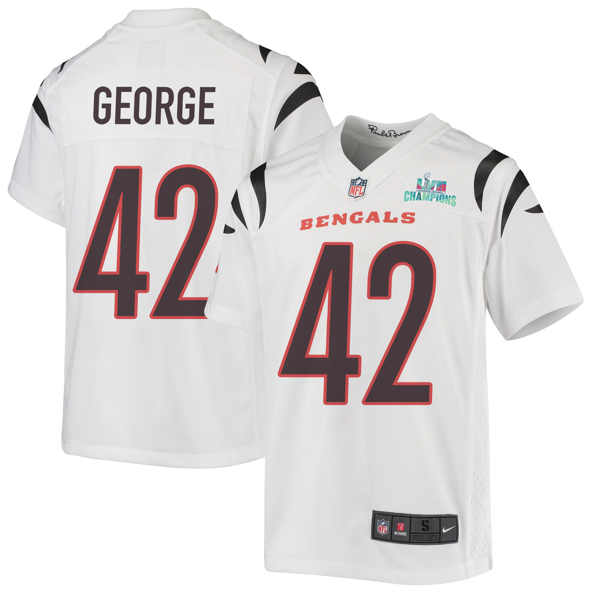 Allan George 42 Cincinnati Bengals Super Bowl LVII Champions Youth Game Stitched Jersey – White