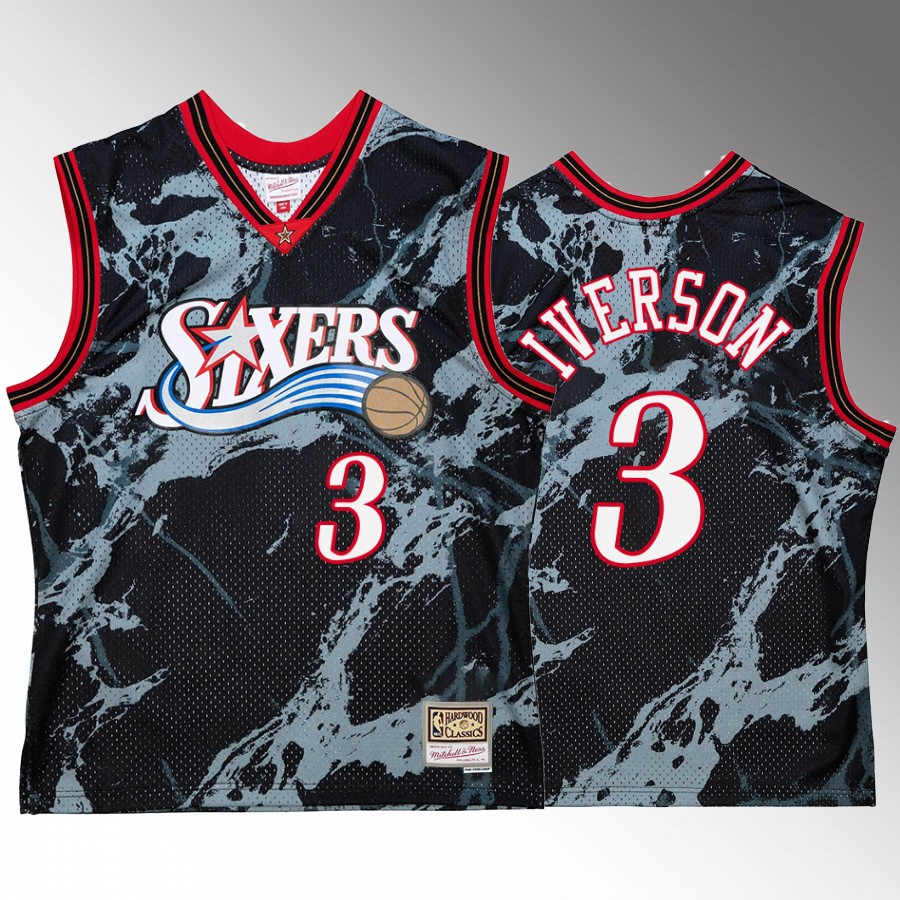 Allen Iverson #3 Philadelphia 76ers Marble Swingman Black Hardwood Classics Jersey