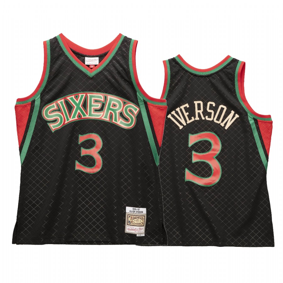 Allen Iverson 3 Philadelphia 76ers Neapolitan Black Jersey Hardwood Classics