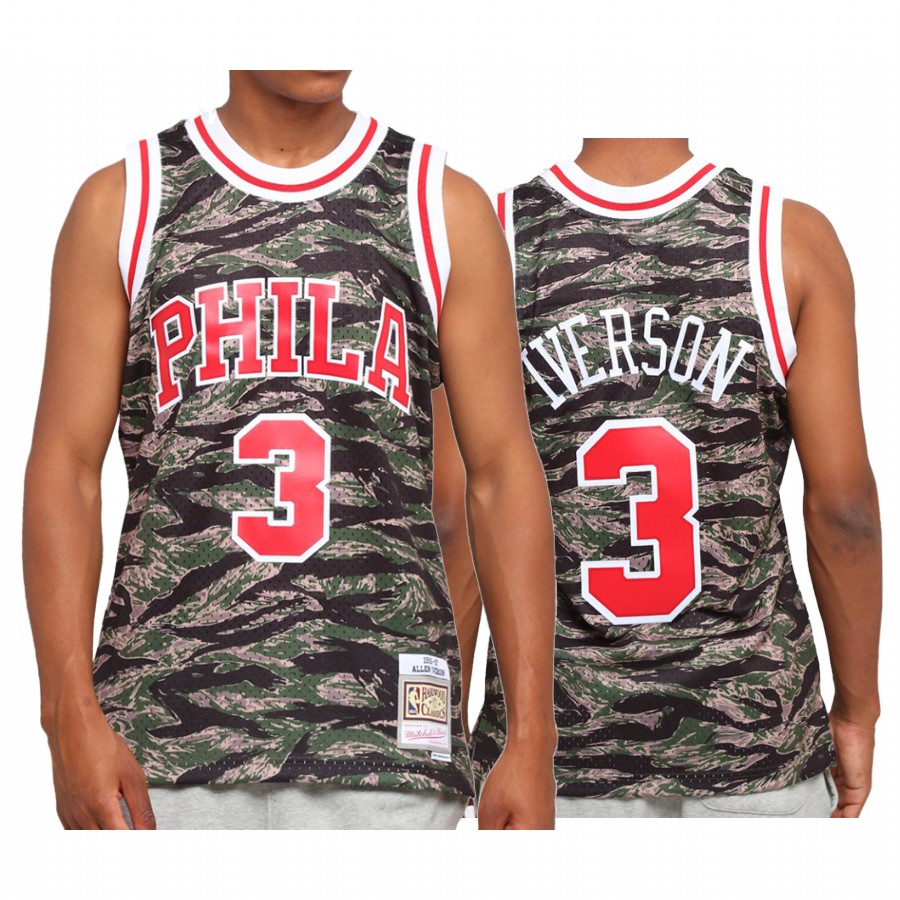 Allen Iverson Philadelphia 76ers Green Jersey Tiger Camo