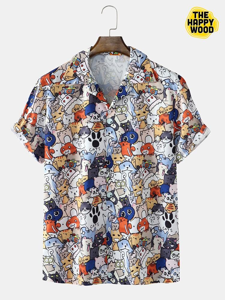 Allover Funny Cartoon Print Hawaiian Hawaii Shirt