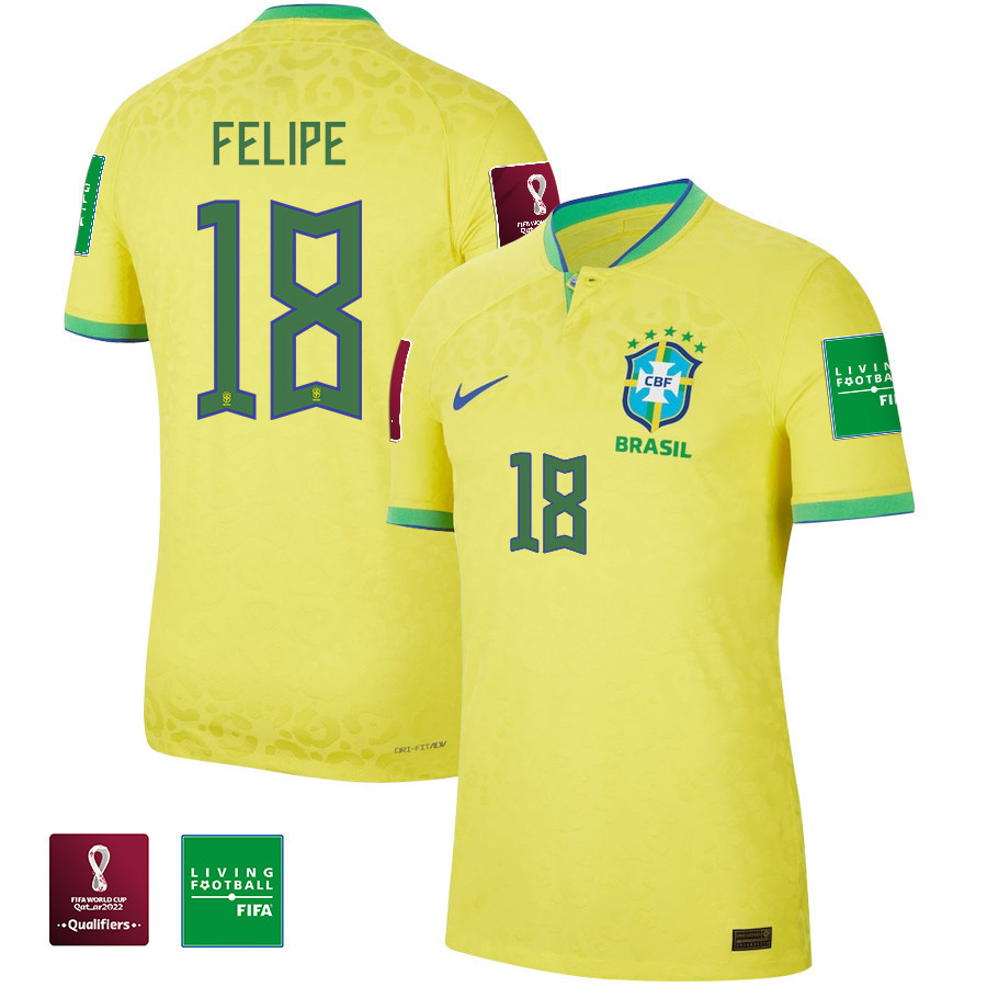 Almeida Monteiro 18 Brazil National Team FIFA World Cup Qatar 2022 Patch Men Home Yellow Soccer Jersey