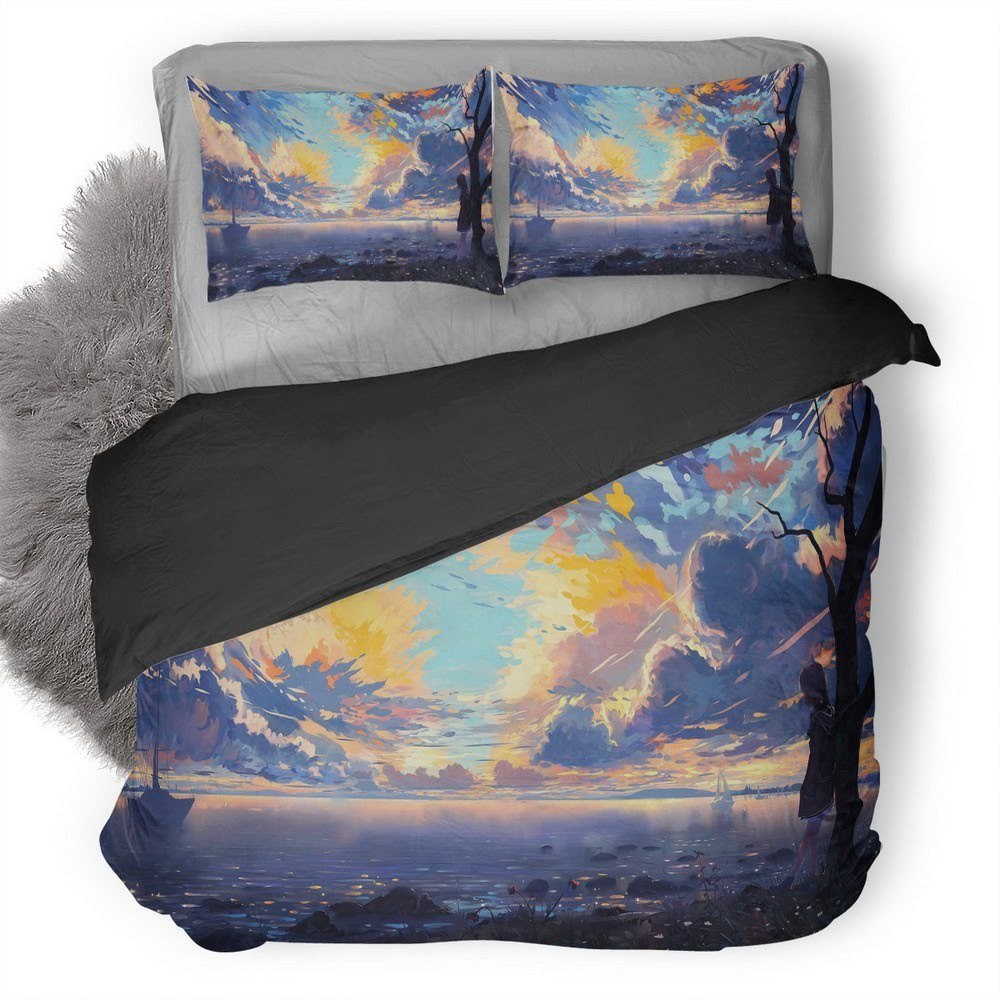 Alone Boy Standing Near Coast Boats 3D Customized Duvet Cover Bedding Set