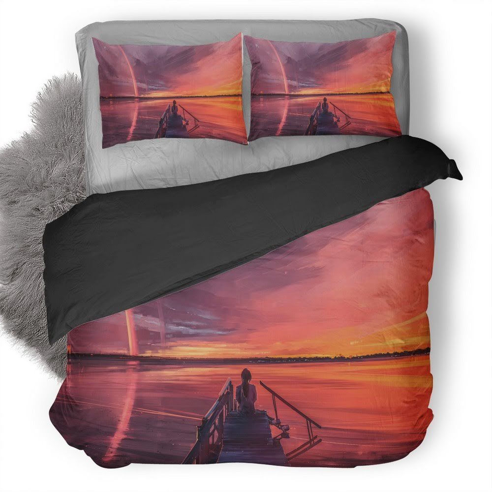 Alone Girl Sitting On Pier Side 3D Customized Duvet Cover Bedding Set