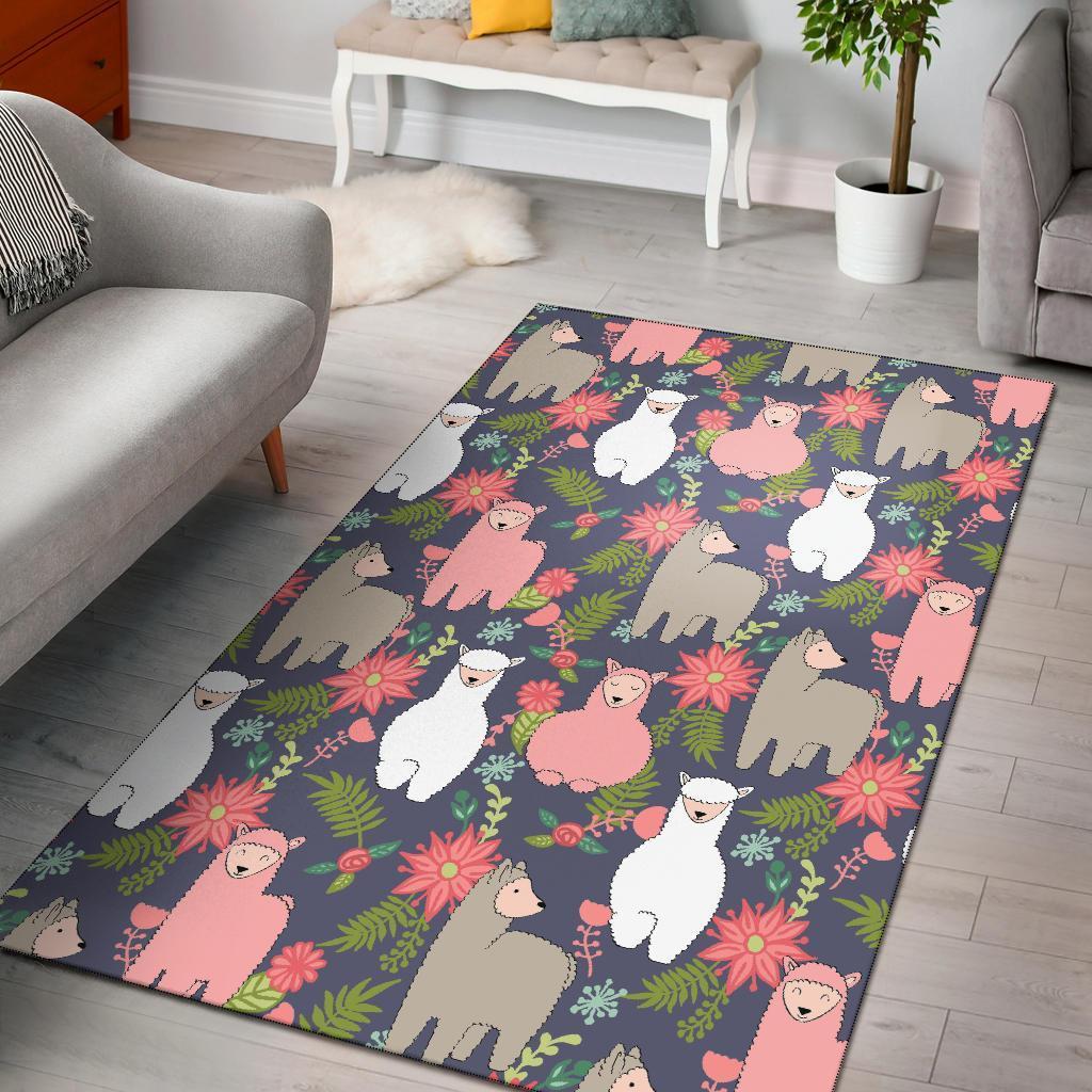 Alpaca Floral Pattern Print Area Limited Edition Rectangle Rug
