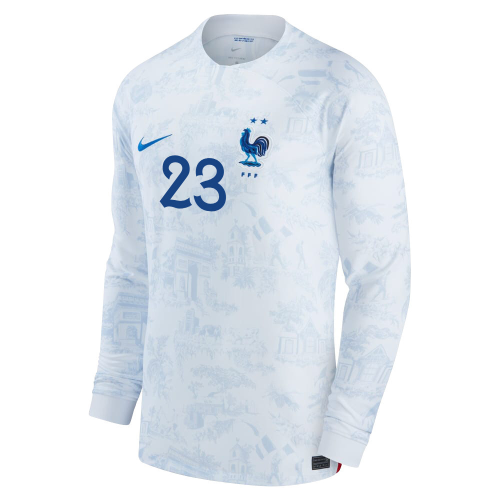 Alphonse Areola 23 France National Team FIFA World Cup Qatar 2022 Patch – Men Away Long Sleeve Soccer Jersey