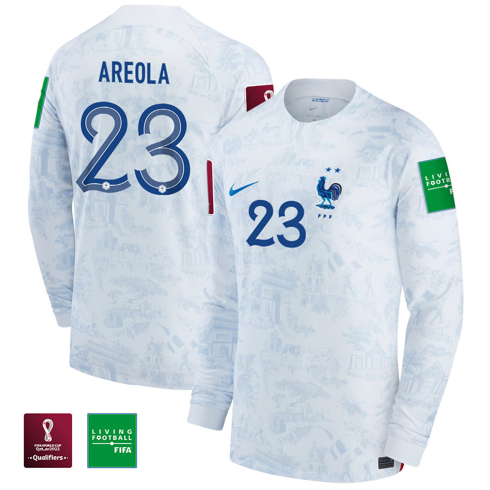 Alphonse Areola 23 France National Team FIFA World Cup Qatar 2022 Patch – Men Away Long Sleeve Soccer Jersey