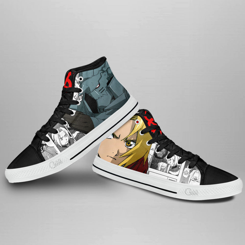 Alphonse Elric and Edward Elric High Top Shoes Fullmetal Alchemist Custom Anime Sneakers Mix Manga