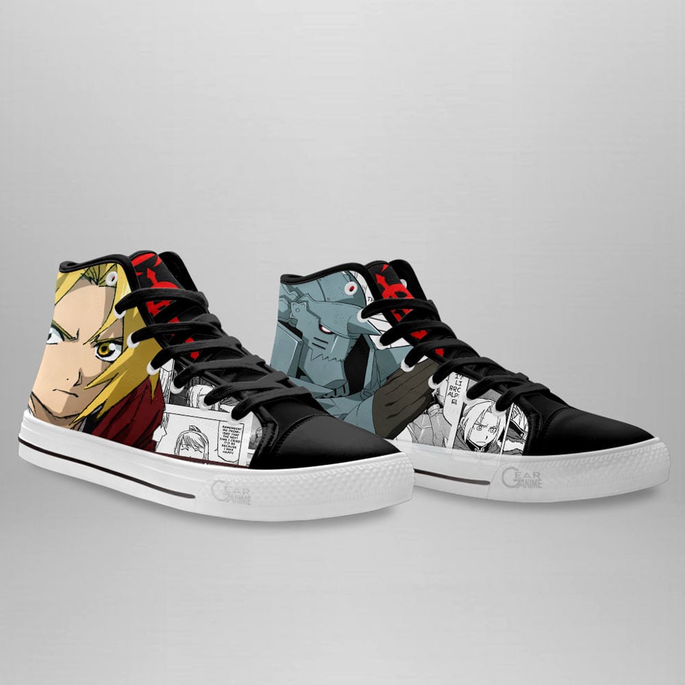 Alphonse Elric and Edward Elric High Top Shoes Fullmetal Alchemist Custom Anime Sneakers Mix Manga