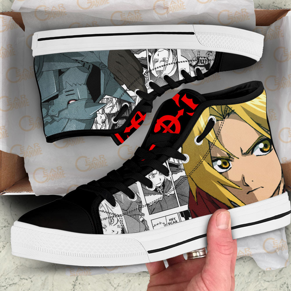 Alphonse Elric and Edward Elric High Top Shoes Fullmetal Alchemist Custom Anime Sneakers Mix Manga