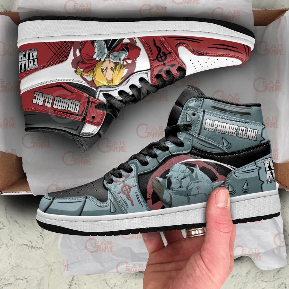 Alphonse Elric Edward Elric JD1s Sneakers Fullmetal Alchemist Shoes, Air Jordan Hightop