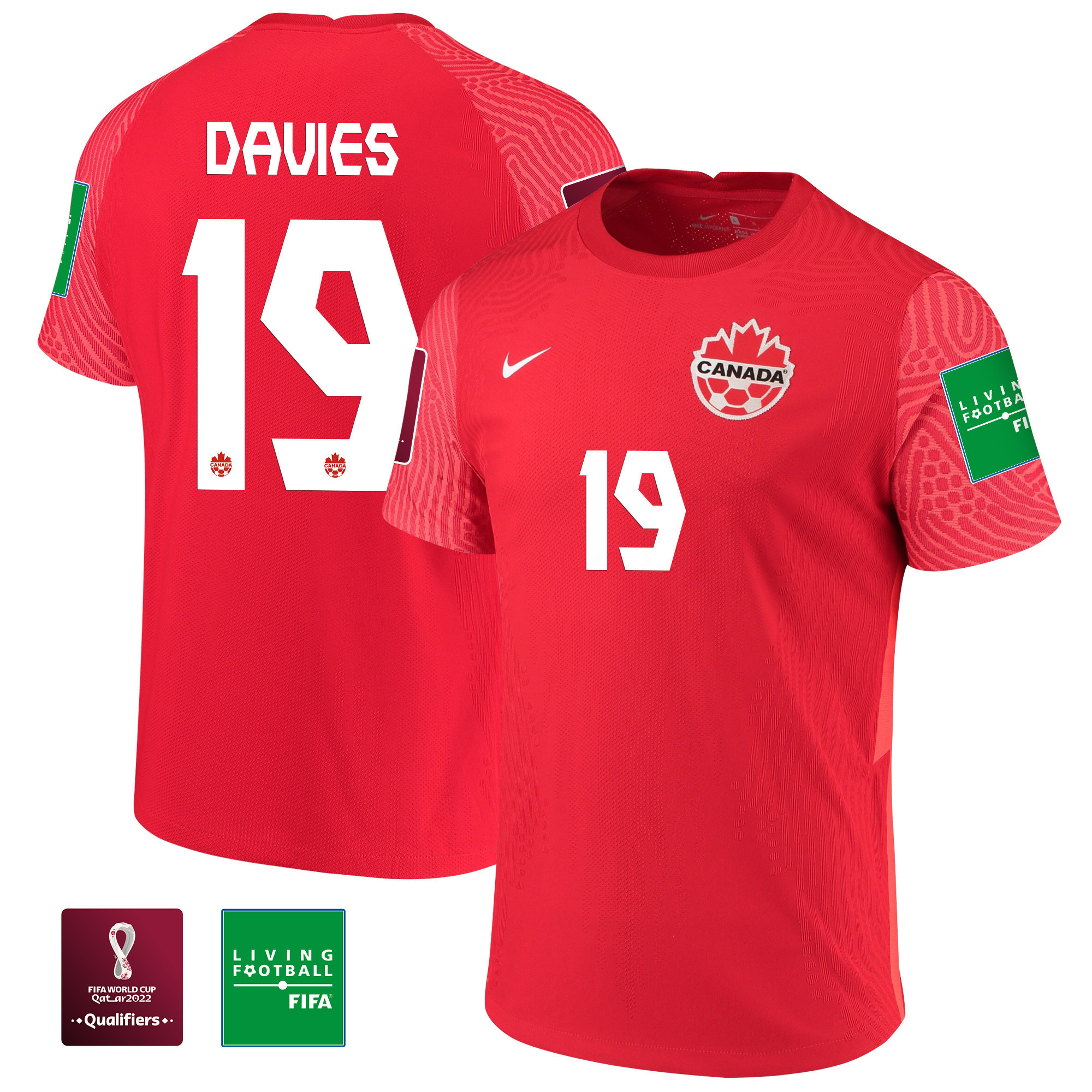 Alphonso Davies 19 Canada National Team FIFA World Cup Qatar 2022 Patch – Home Men Soccer Jersey