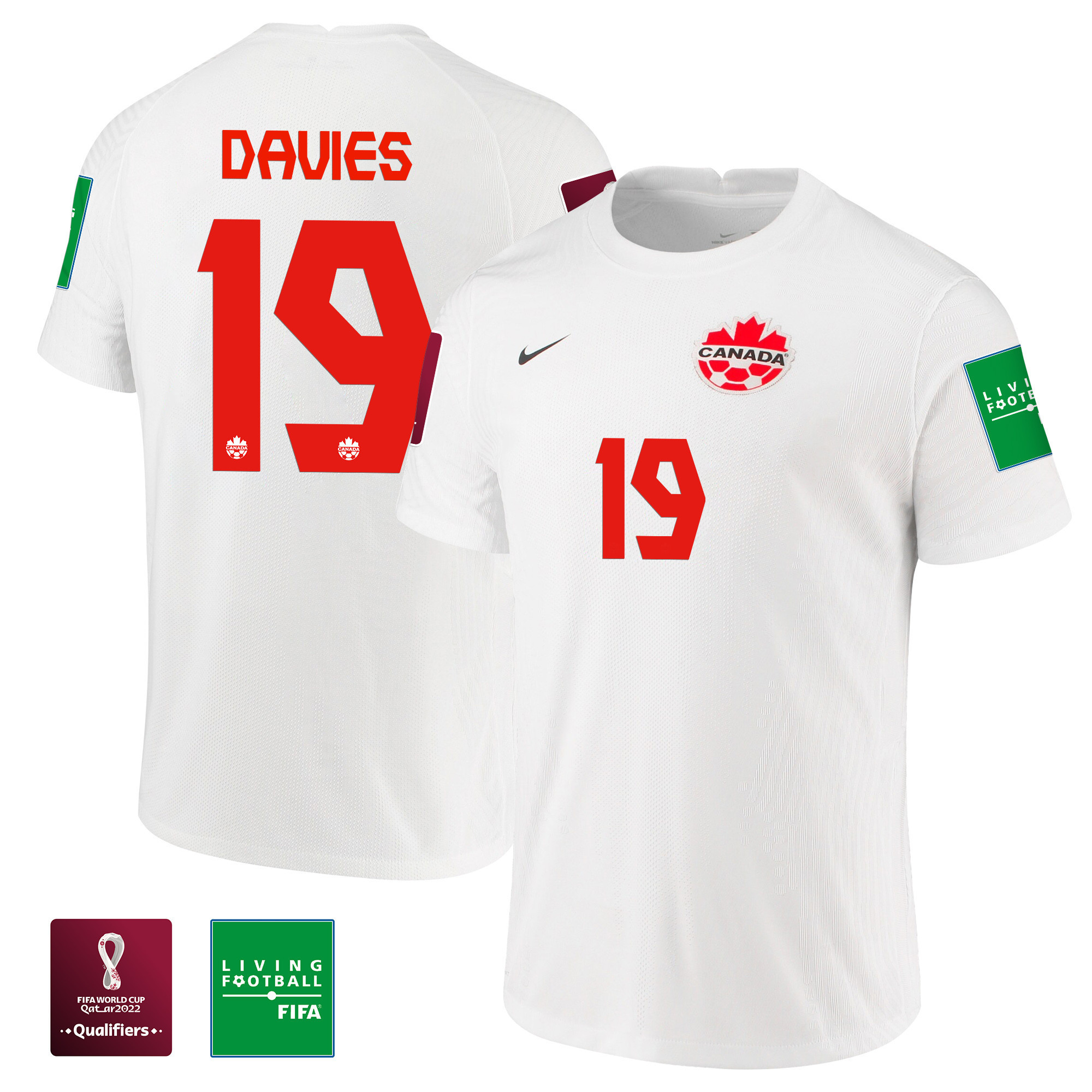 Alphonso Davies 19 Canada National Team FIFA World Cup Qatar 2022 Patch Away Soccer Jersey,