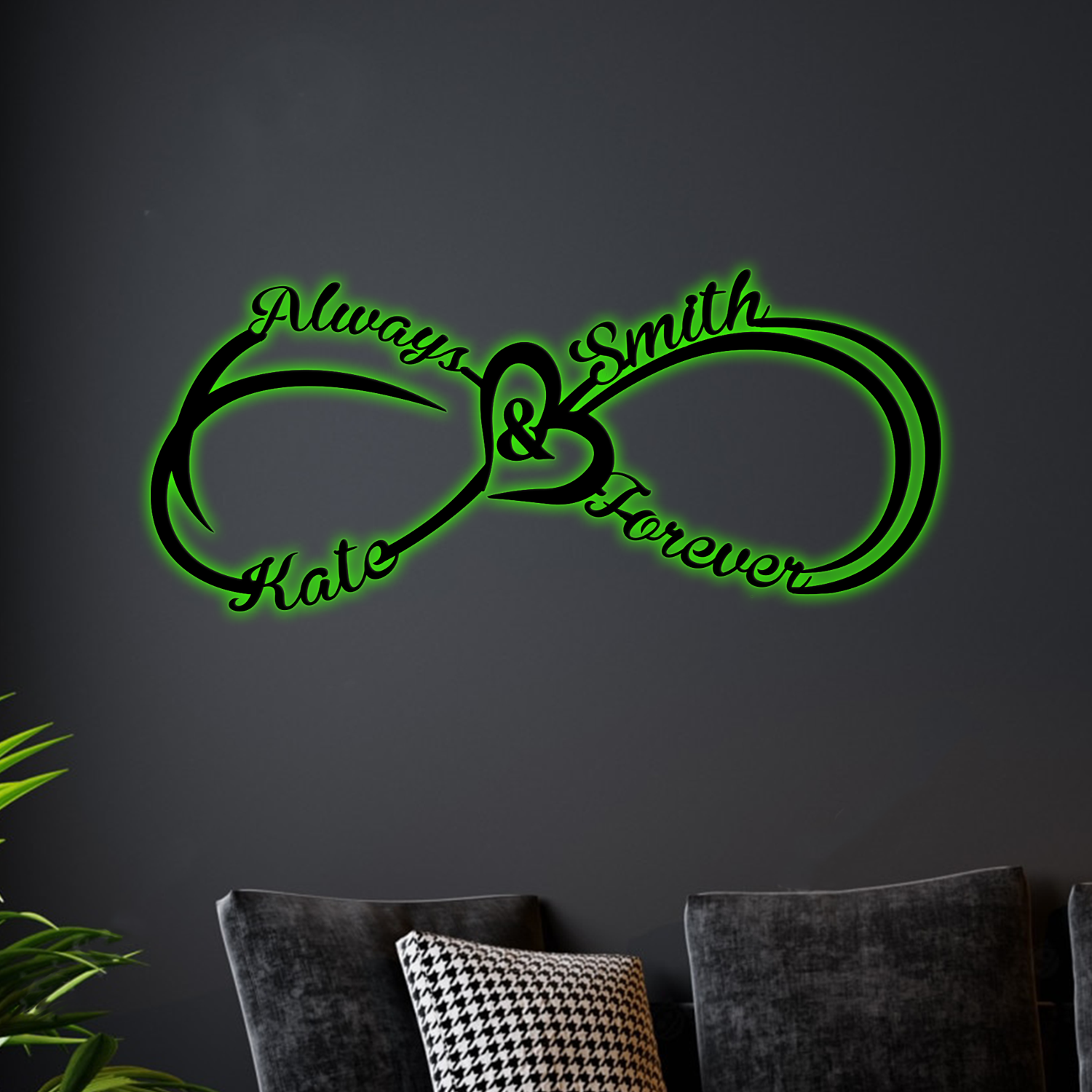 Always & Forever Personalized Names Infinity Heart Metal Sign With Led Lights, Valentine Wall Art For Couples, Newly Engaged Gifts