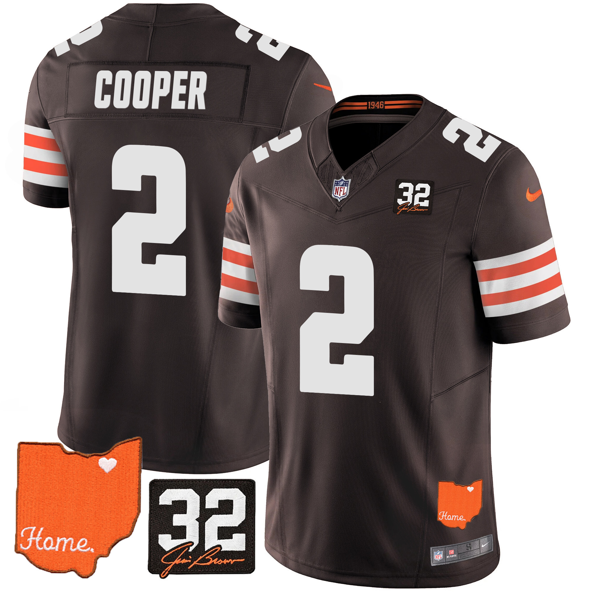 Amari Cooper Men's Cleveland Browns #32 Jim Brown Memorial & Home Patch Jersey - All Stitched