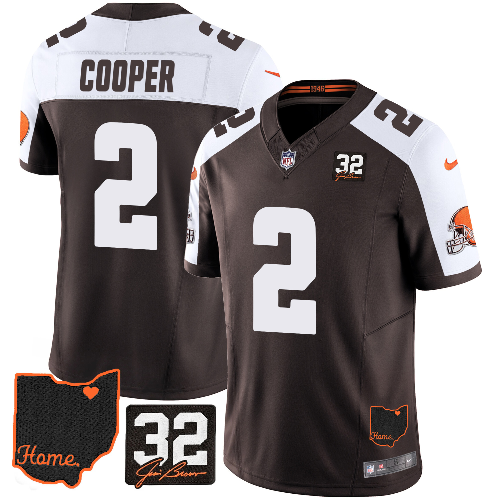 Amari Cooper Men's Cleveland Browns #32 Jim Brown Memorial & Home Patch V3 Alternate Jersey - All Stitched
