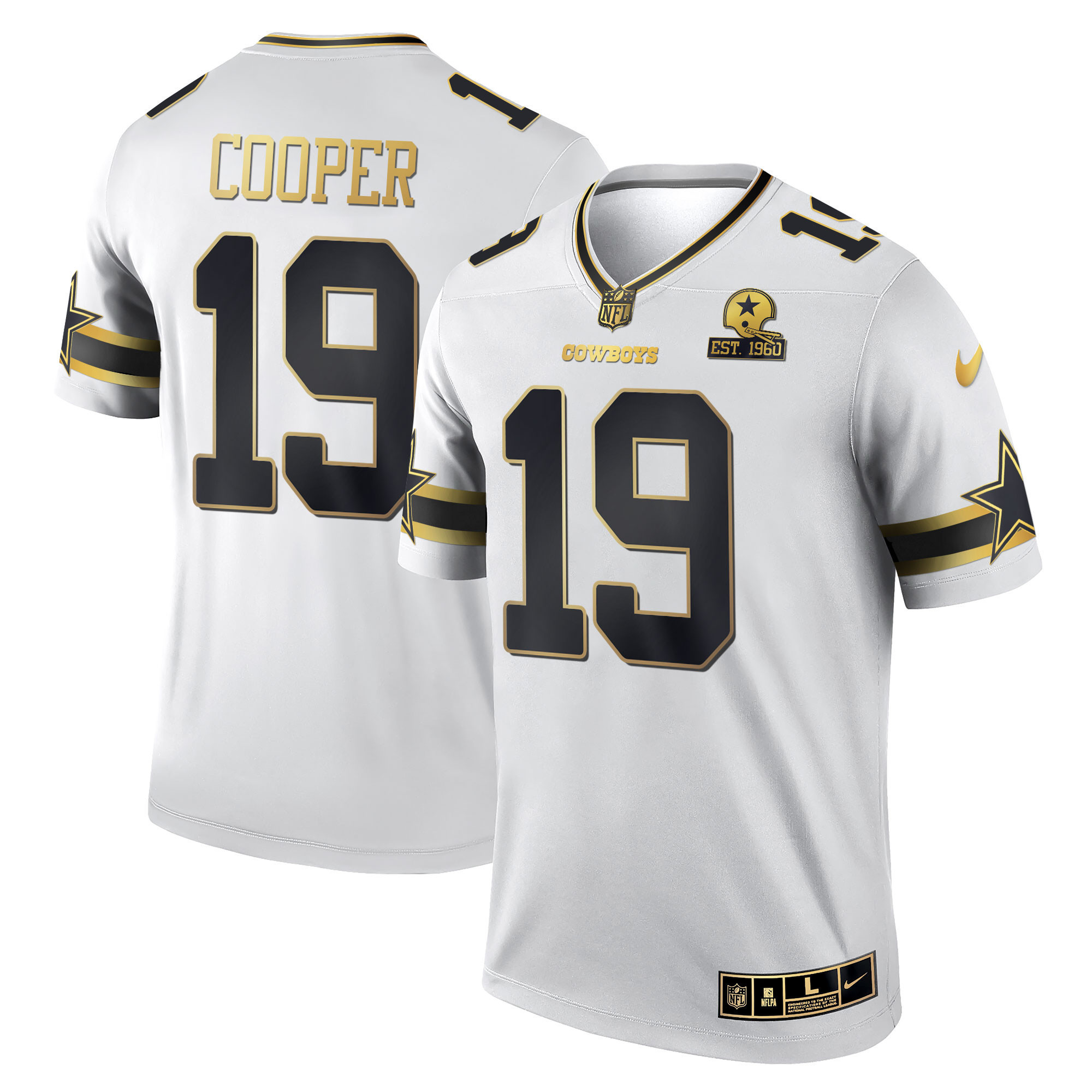 Amari Cooper Men's Dallas Cowboys Black & White Gold Game Team Est 1960 Patch White Gold Jersey - All Stitched 