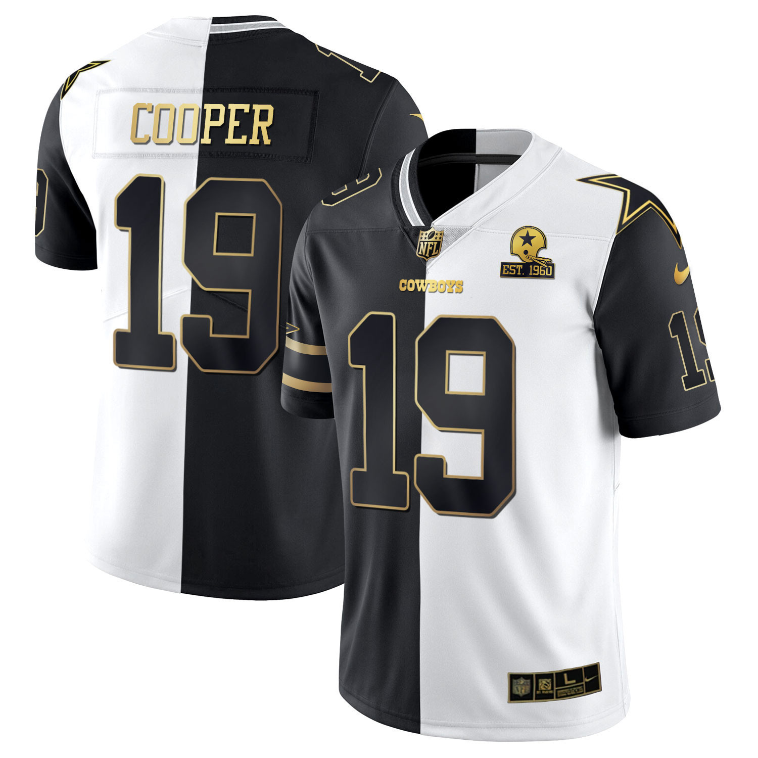 Amari Cooper Men's Dallas Cowboys Split Est 1960 Patch Black White Gold Jersey - All Stitched 