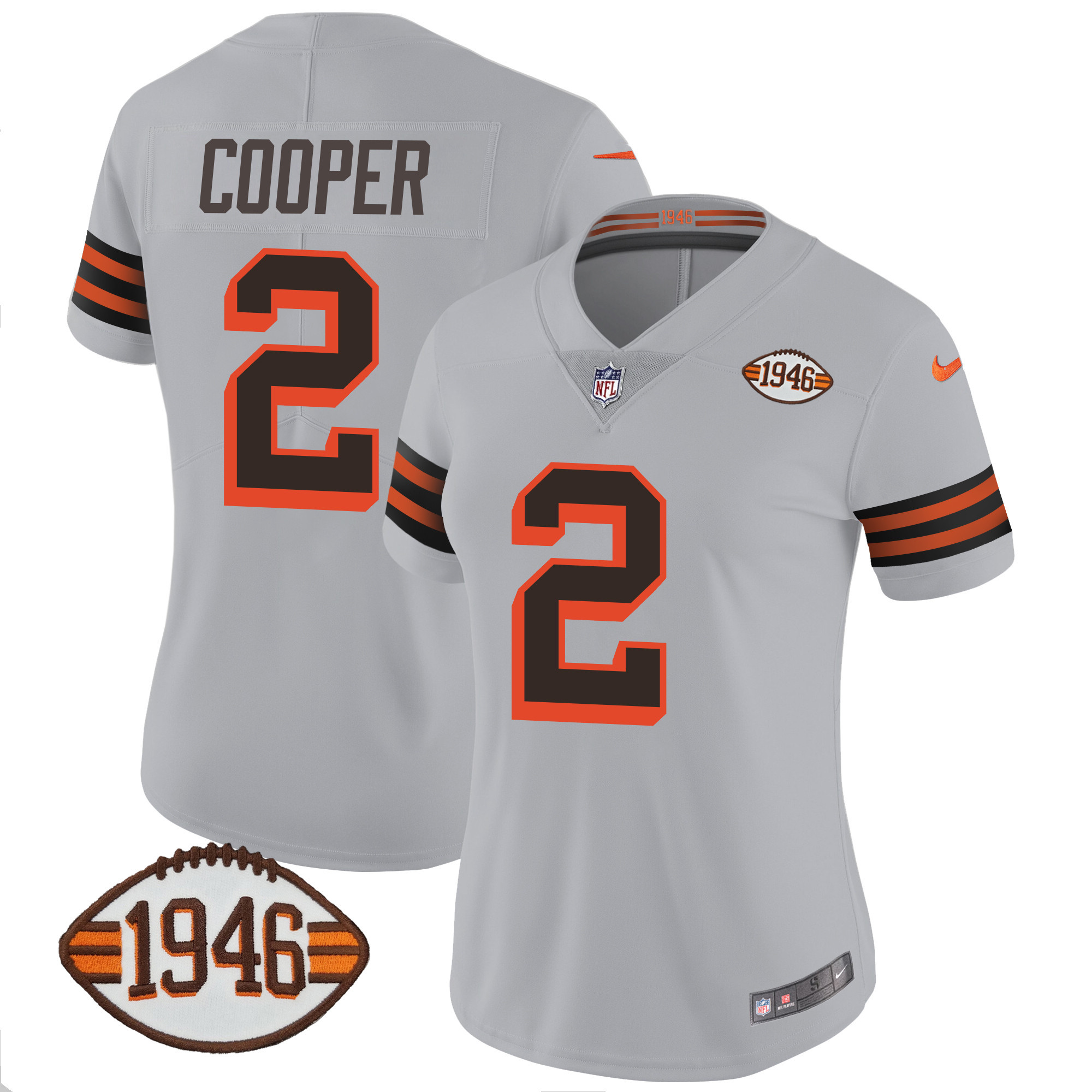 Amari Cooper Women's Cleveland Browns 1946 75th Anniversary Patch Gray Jersey - All Stitched
