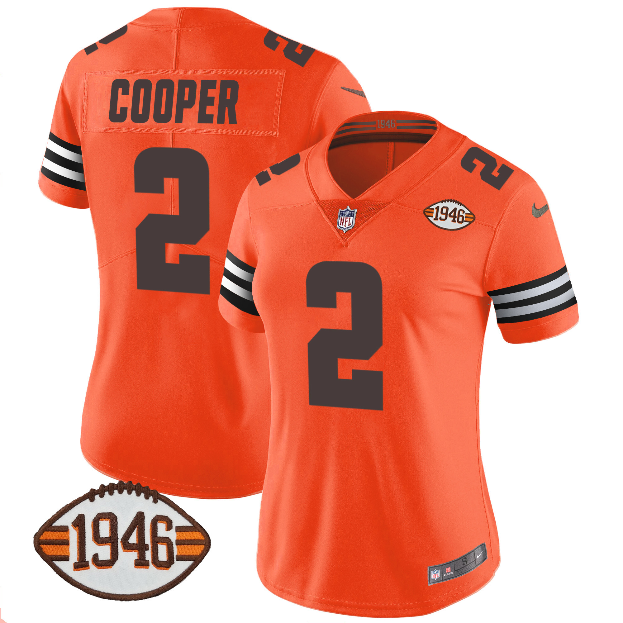 Amari Cooper Women's Cleveland Browns 1946 75th Anniversary Patch Orange Jersey - All Stitched