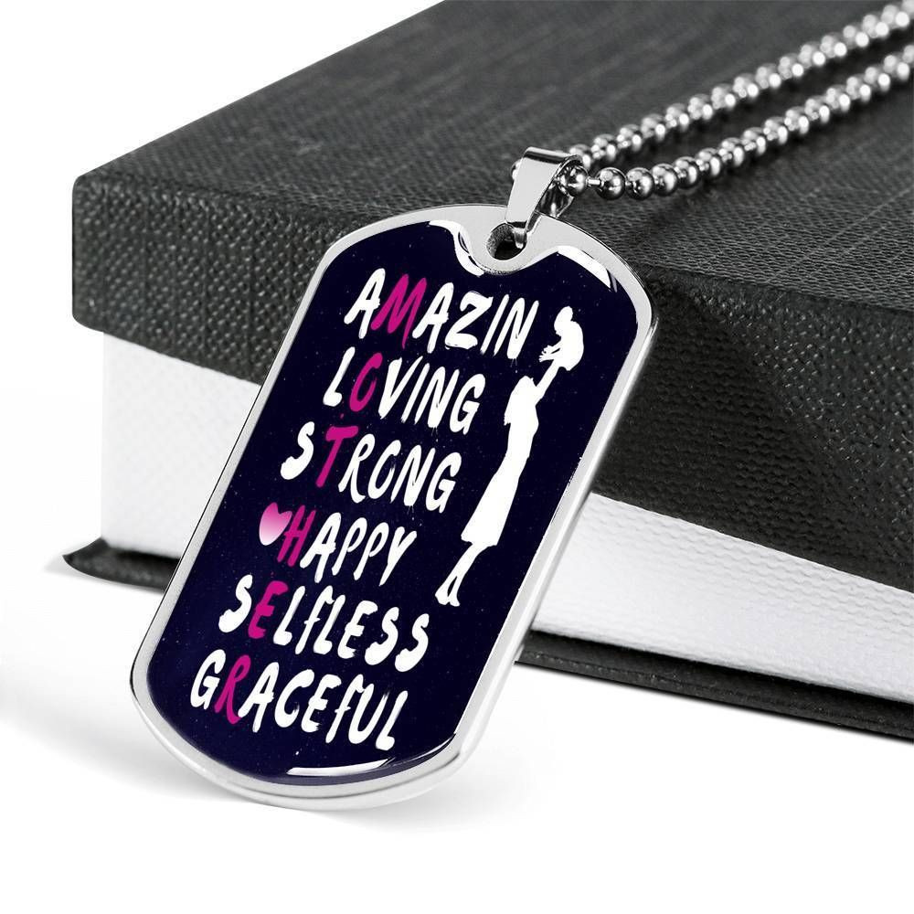 Amazing Loving Strong Happy Selfless Graceful Dog Tag Necklace Gift For Mother
