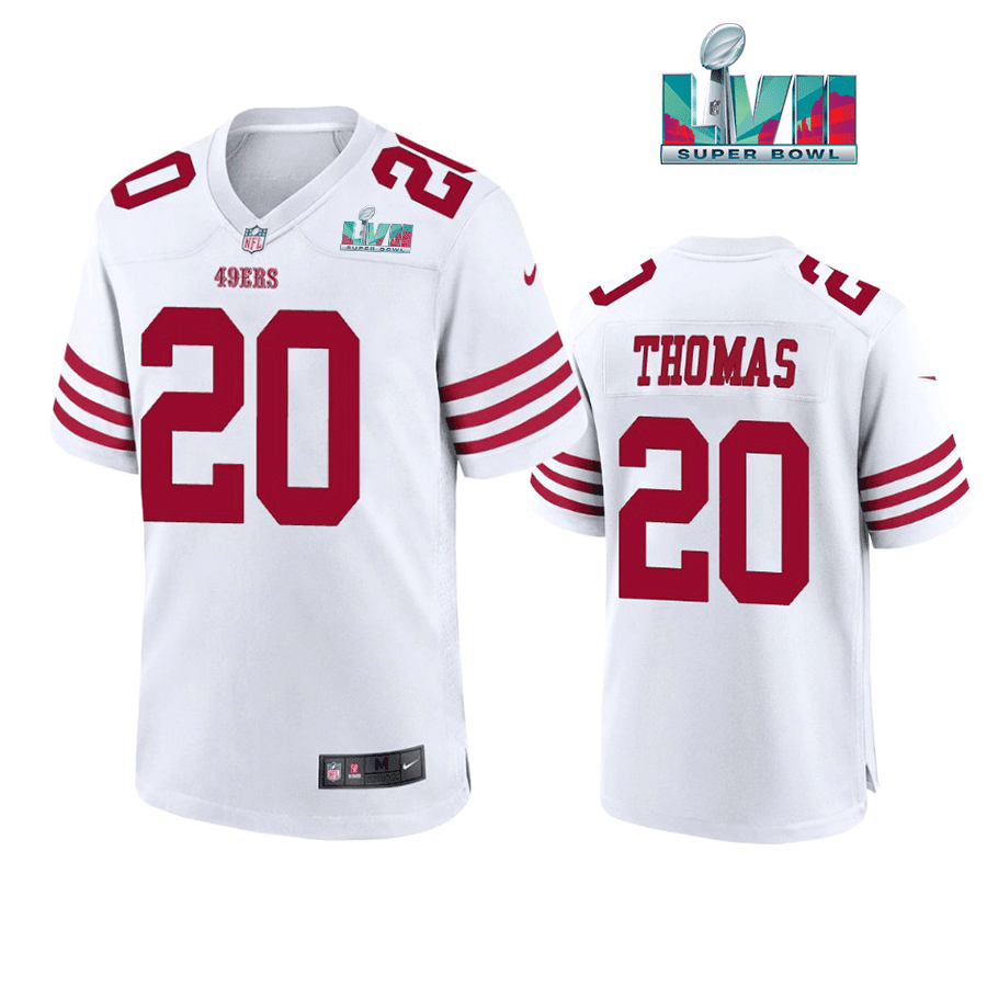 Ambry Thomas 20 San Francisco 49Ers Super Bowl LVII Men Game Stitched Jersey- White