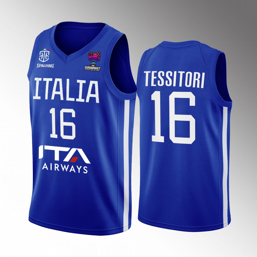 Amedeo Tessitori Italy Team EuroBasket 2022 Blue Jersey Home #16