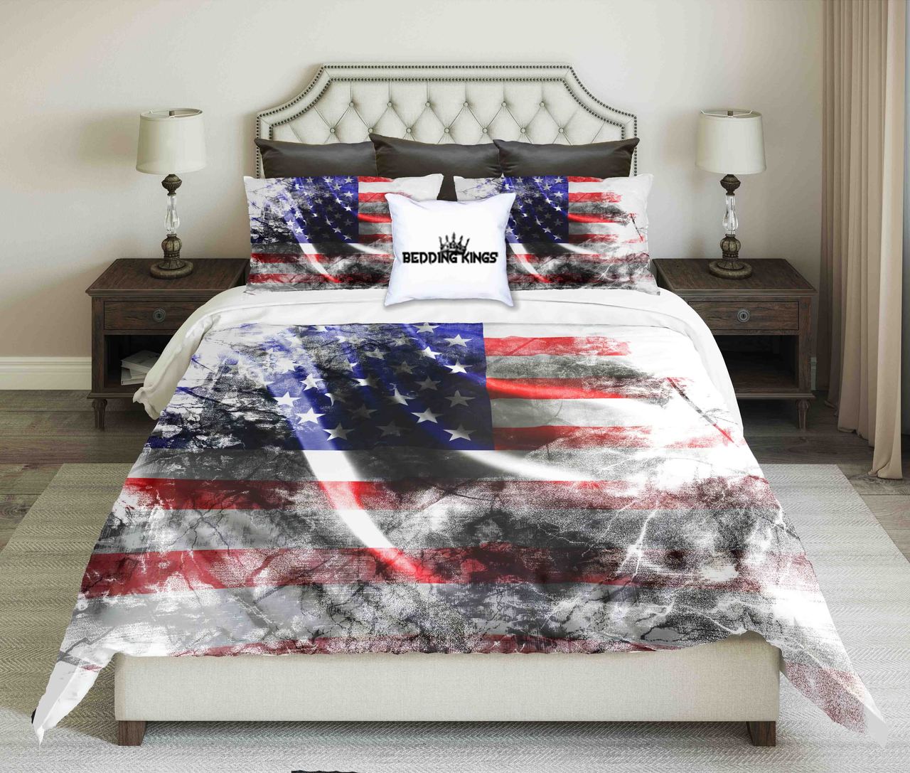 American Flag Background With Grunge Touch Design Kings 3D Customized Duvet Cover Bedding Set