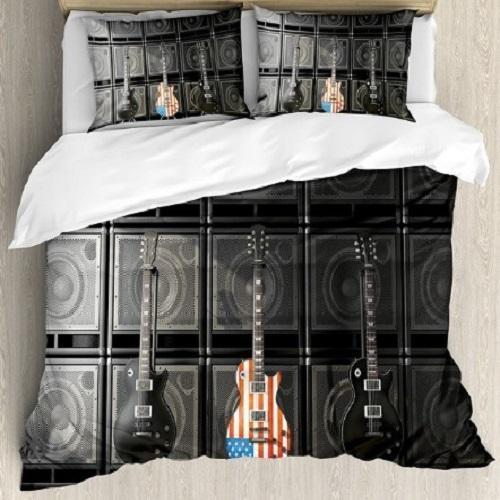 American Flag Black And Us Bass Guitar Duvet Cover Bedding Set