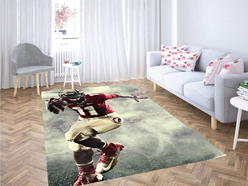 American Football Player Running Carpet Rectangle Rug