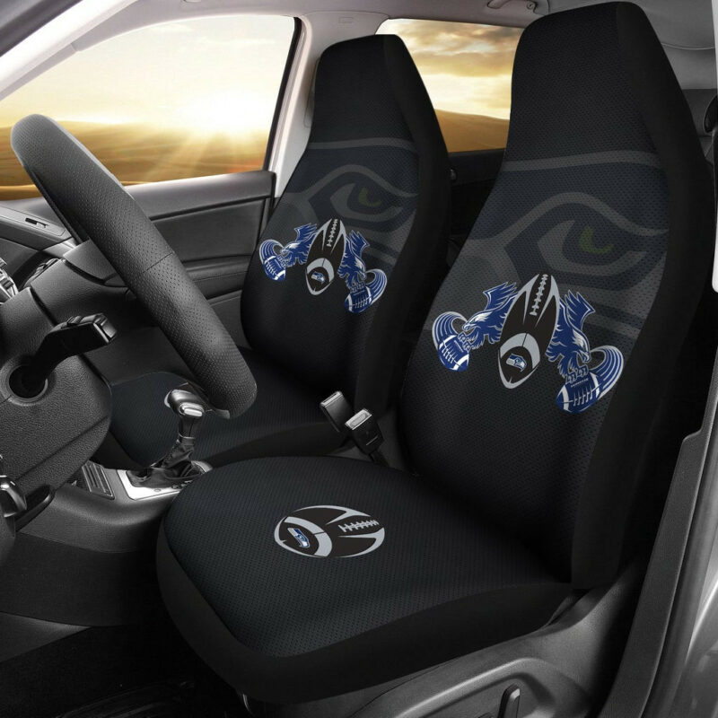 American Football Team Car Seat Covers – Seattle Seahawks Head With Wings Rugby Balls Seat Covers