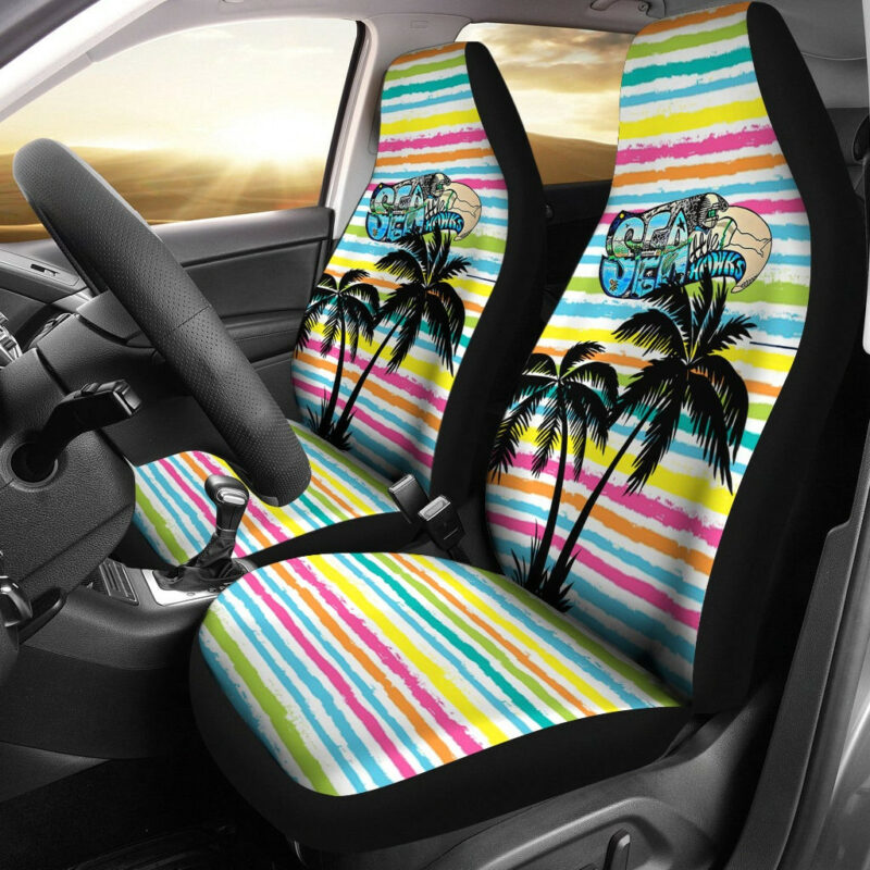 American Football Team Car Seat Covers – Seattle Seahawks Holiday With Palm Tree Silhouette Seat Covers
