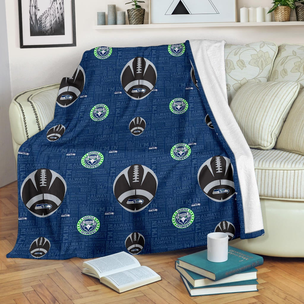American Football Team Fleece Blanket Seattle Seahawks Cool Rugby Balls Blue Fleece Blankets