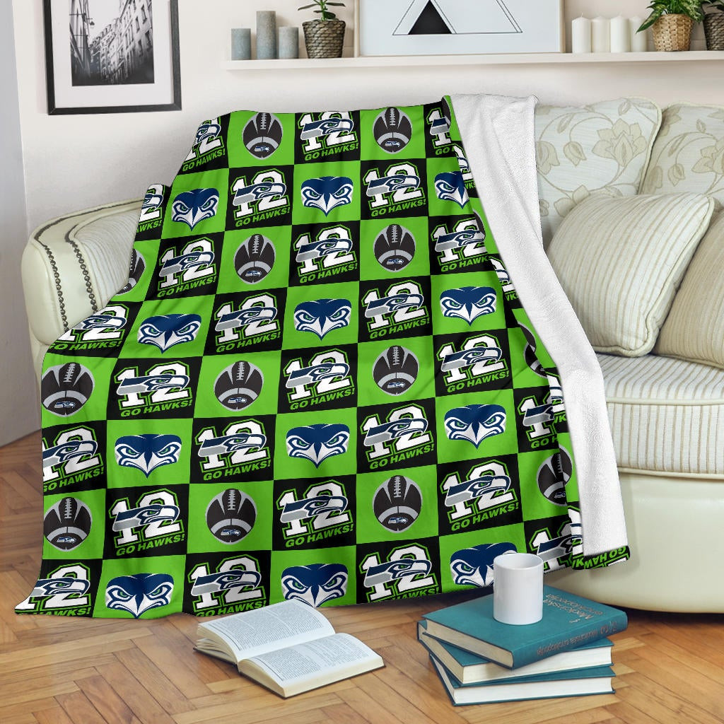 American Football Team Fleece Blanket Seattle Seahawks Go 12 Rugby Square Patterns Fleece Blankets