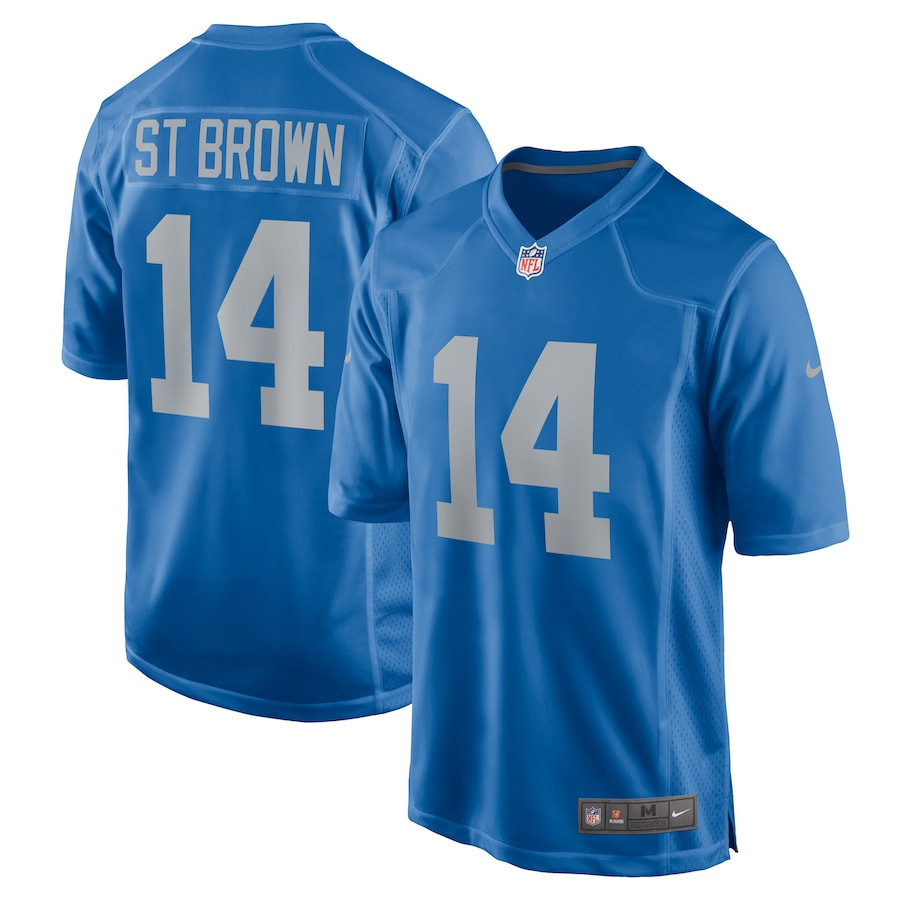 Amon-Ra St. Brown 14 Detroit Lions Player Game Stitched Jersey – Blue