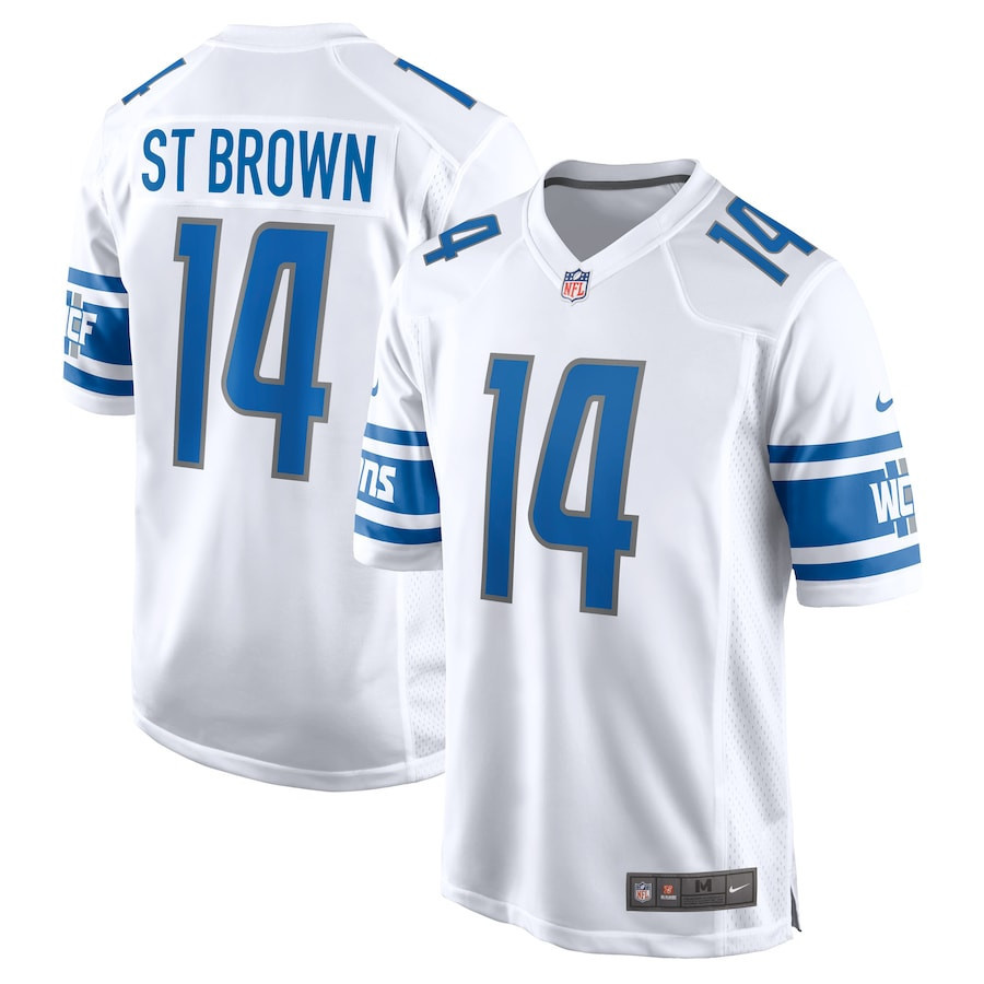 Amon-Ra St. Brown 14 Detroit Lions Player Game Stitched Jersey – White