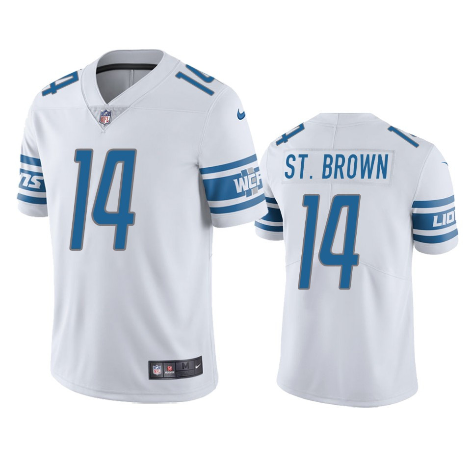 Amon-Ra St. Brown 14 Detroit Lions White Vapor Limited Stitched Jersey